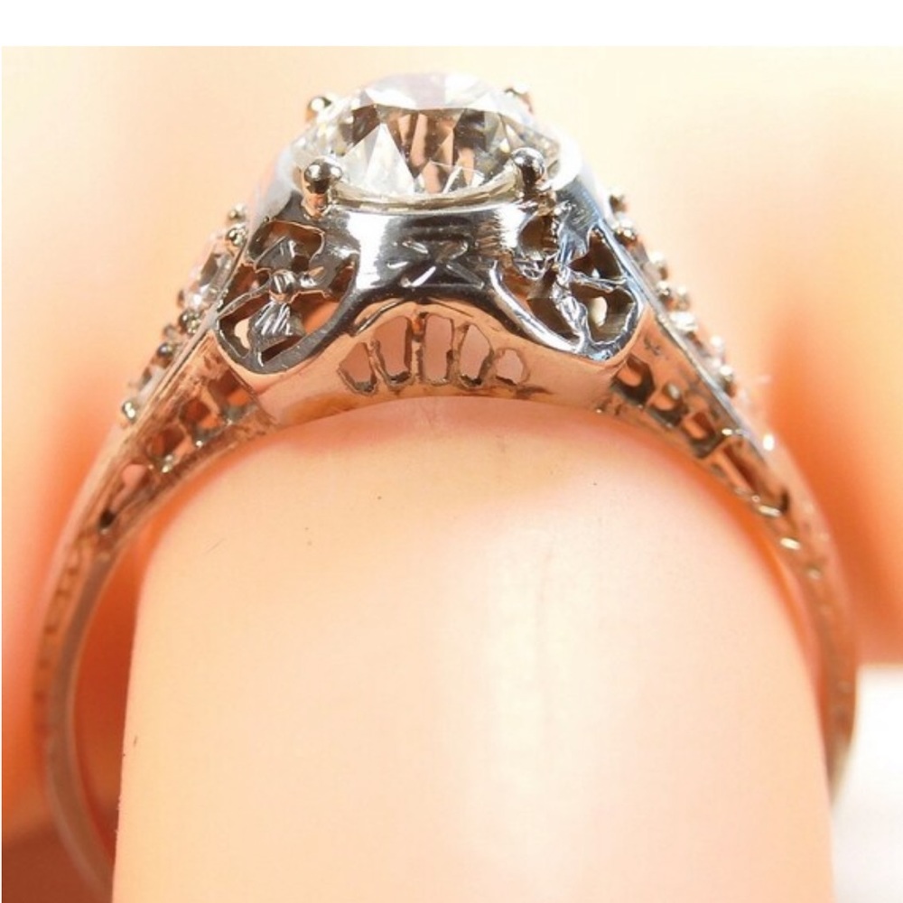 Art Deco 97ct 1920s Antique Old European Cut Diamond 18k white gold ring estate - Picture 4 of 14
